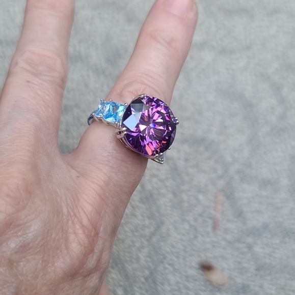 STUNNING HUGE Amethyst & Aquamarine Sterling cocktail ring sz8.5 💍 - Picture 5 of 13